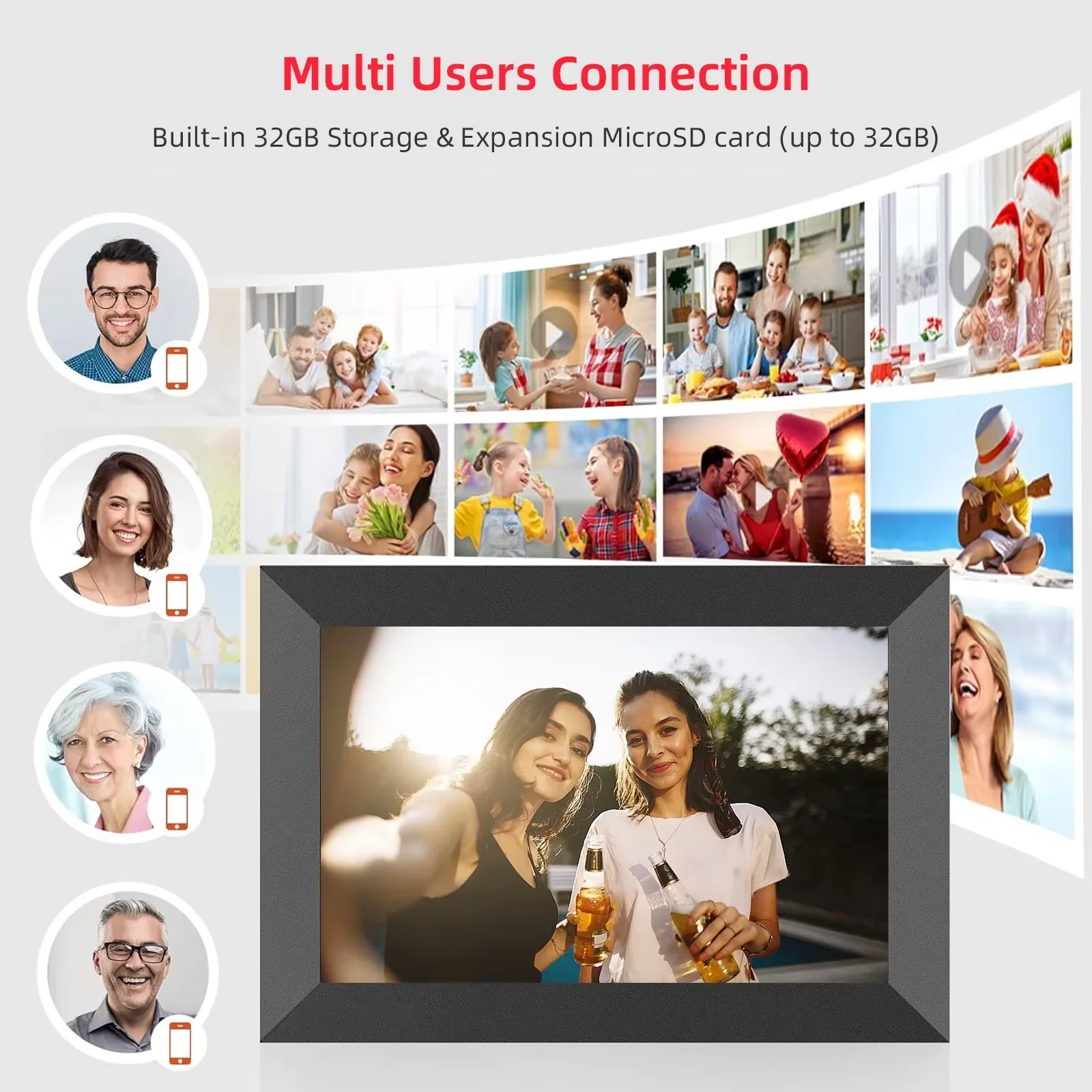 10.1” WiFi Digital Photo Frame, IPS Touch Screen, 32GB Storage, Gravity Sensor Support, Photo/Video Sharing via Secure Free Apps - Image 3